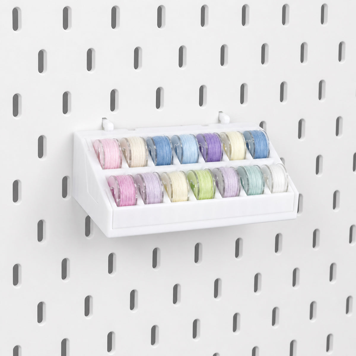Detachable 14-Slot Pegboard Bobbin Organizer for IKEA SKÅDIS & 1/4-Inch Spacing Pegboards