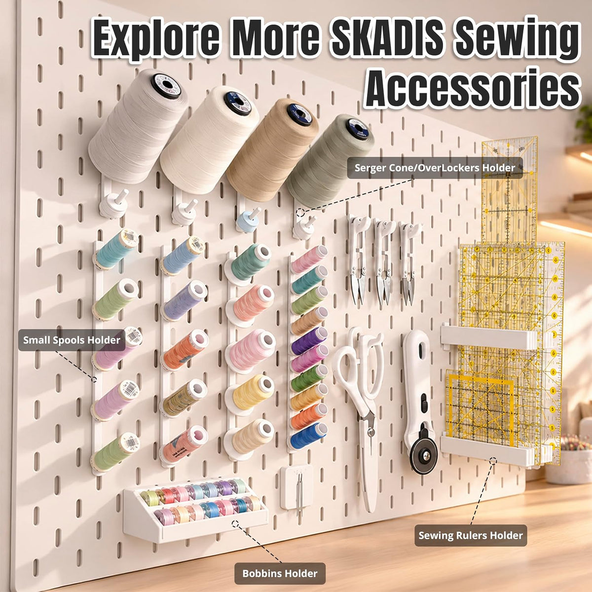 YDMeiker white dual-arm thread spool holders for IKEA SKÅDIS, 16-pack — product image 8