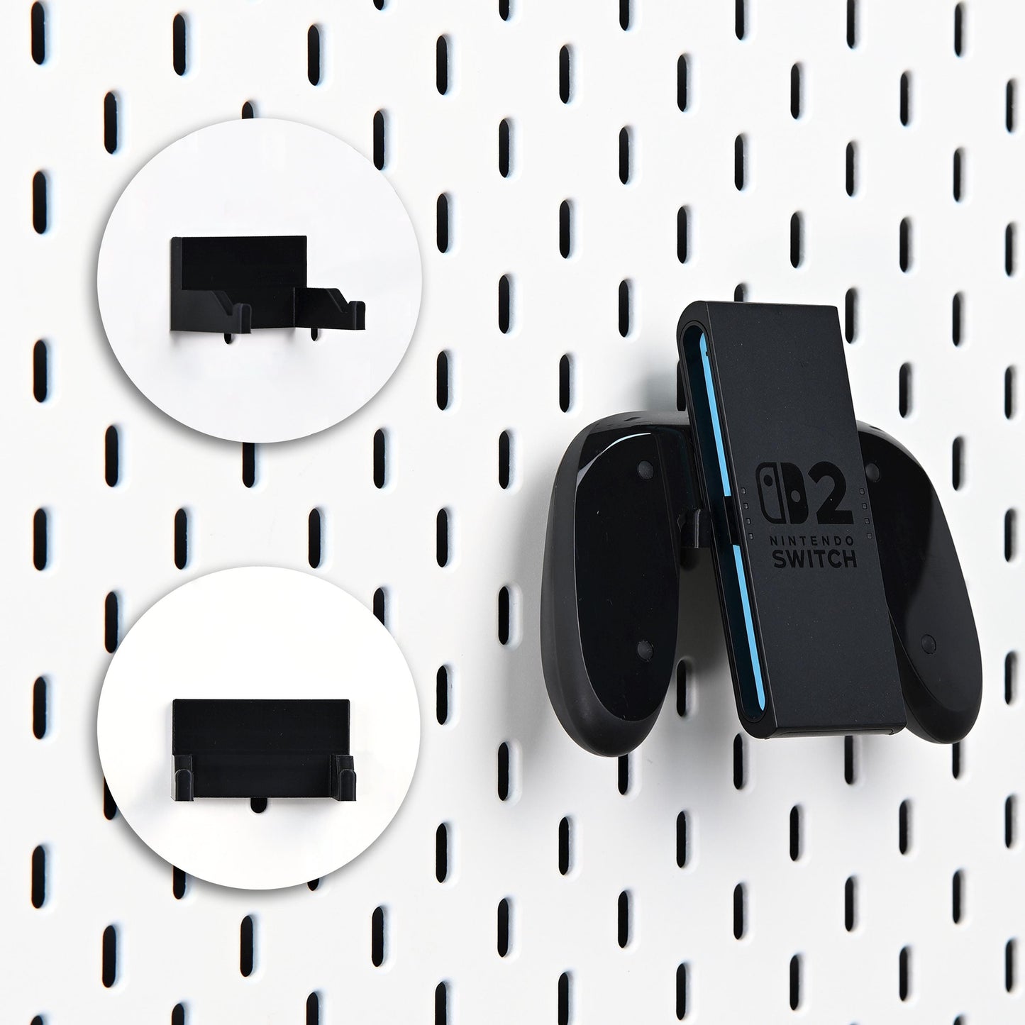 The Nexus for Nintendo Switch 2- Pegboard Organizer System, Featuring a Dock Shelf, Game Case Rack, and Controller Stand.
