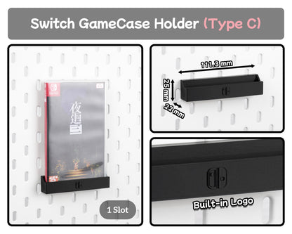 The Nexus for Nintendo Switch 2- Pegboard Organizer System, Featuring a Dock Shelf, Game Case Rack, and Controller Stand.