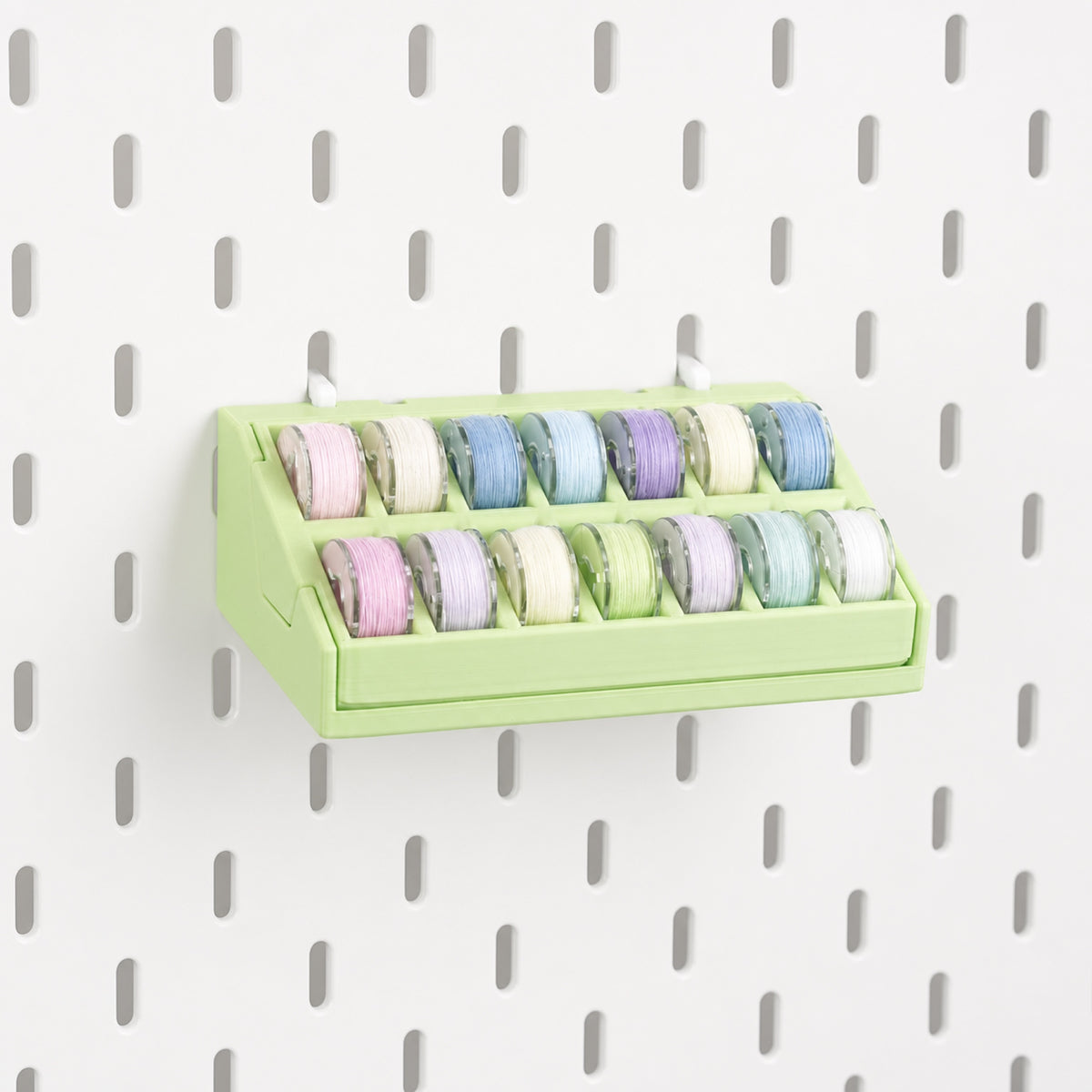 Detachable 14-Slot Pegboard Bobbin Organizer for IKEA SKÅDIS & 1/4-Inch Spacing Pegboards