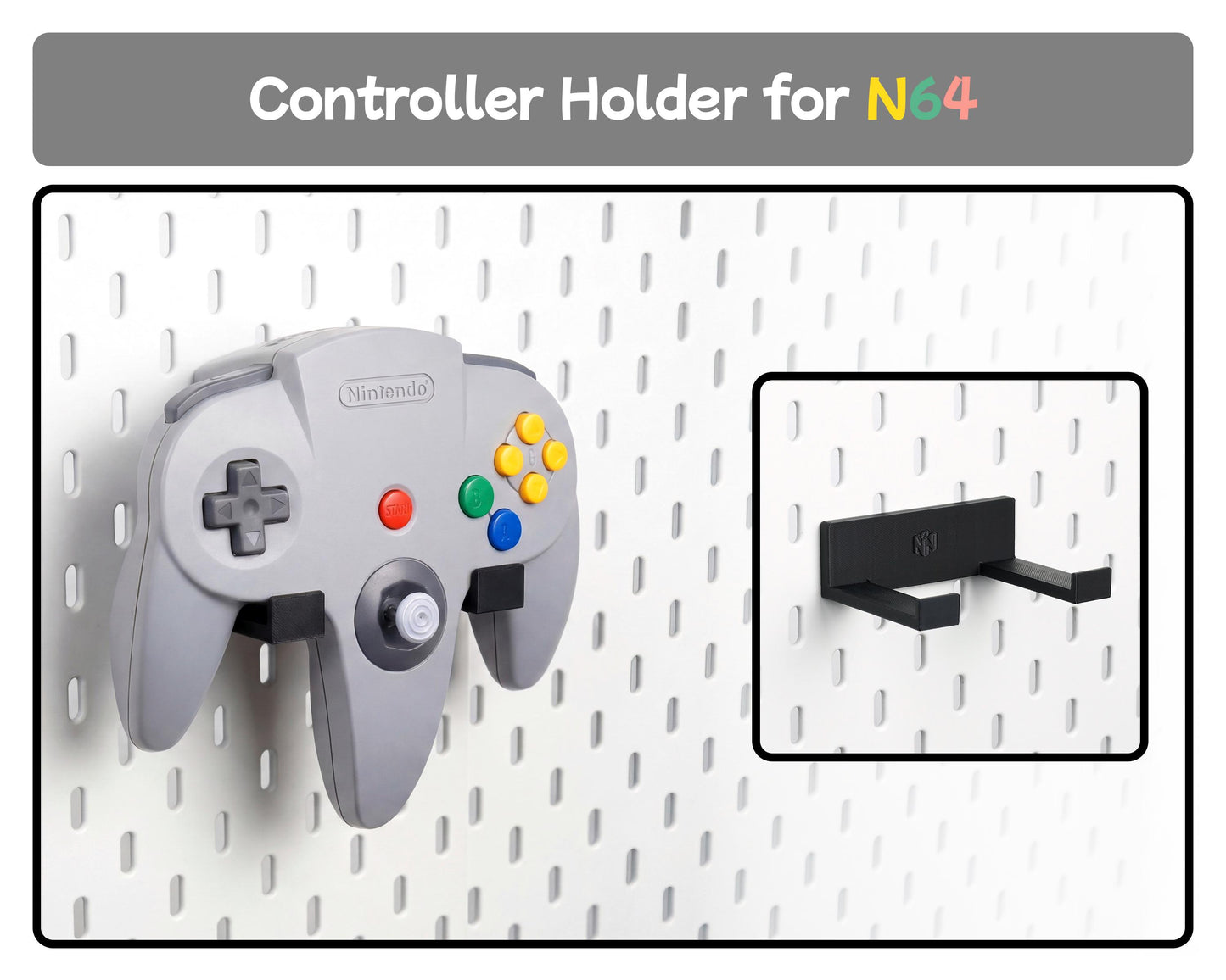 Pegboard Controller Holder for Retro Console, N64 SNES GameCube Controller Stand