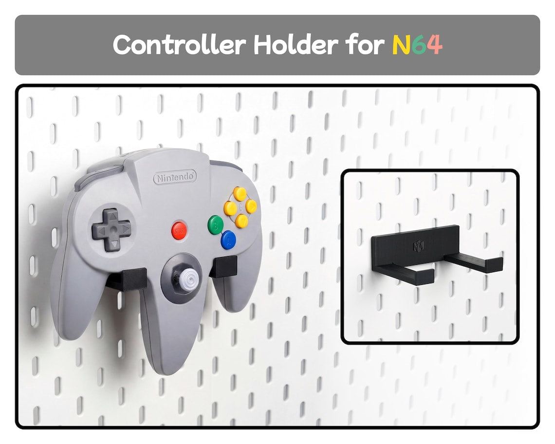 Nintendo 64 pegboard controller holder shown with its two support arms