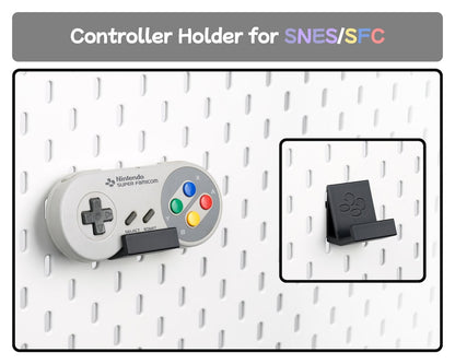 SNES and Super Famicom pegboard controller holder shown with the controller and holder design