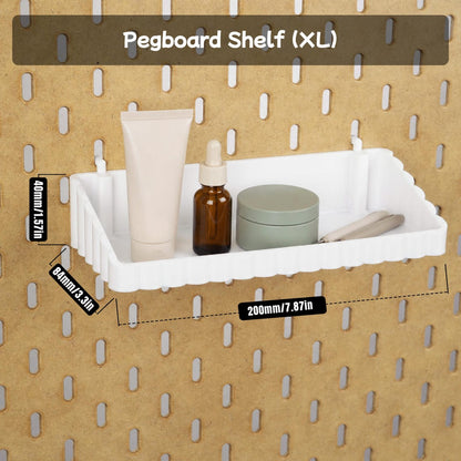 Extra-large white wave pegboard shelf measuring 7.87 by 3.31 by 1.57 inches