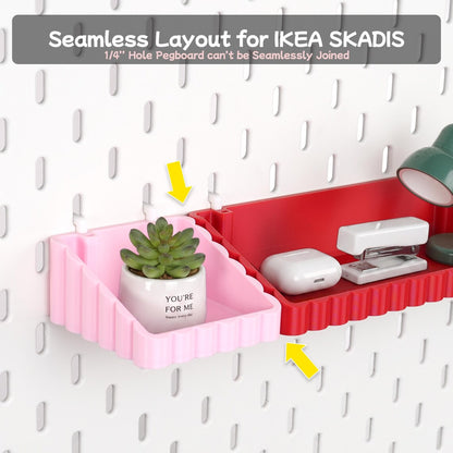 Wave pegboard storage shelves aligned side by side on IKEA SKÅDIS