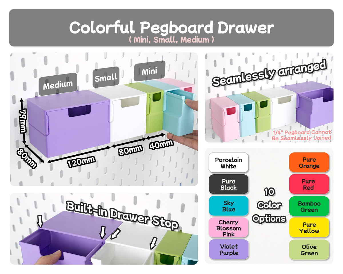 Pegboard Storage Bins, Pegboard Organizer Cup Containers, Storage Drawer for IKEA SKADIS or 1/4 inch Pegboard Accessories | Wall Organizer - image 6