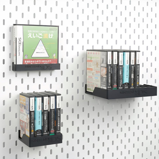 Game Case Display Holder for Nintendo DS – 1, 5 or 10 Slots displayed on a compatible pegboard