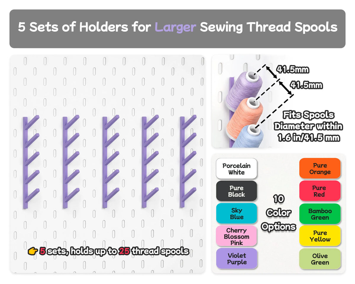 Large thread spool holders for IKEA SKÅDIS, fitting spools up to 41.5 mm in ten colors