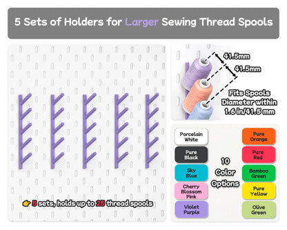 Large thread spool holders for IKEA SKÅDIS, fitting spools up to 41.5 mm in ten colors