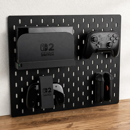 Pegboard Storage System for Nintendo Switch 2 displayed on a compatible pegboard