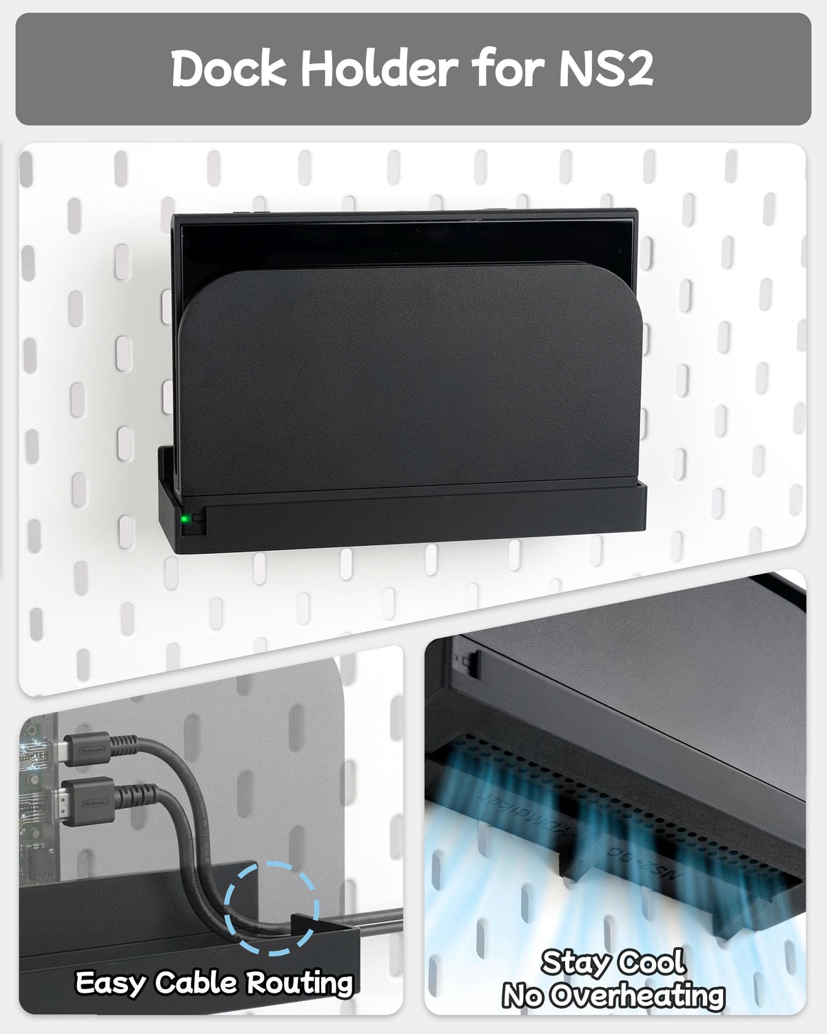 Nintendo Switch 2 Pegboard Accessories for IKEA SKADIS, NS 2 Dock Mount, Pro Controller Stand, Joycon Holder - image 3