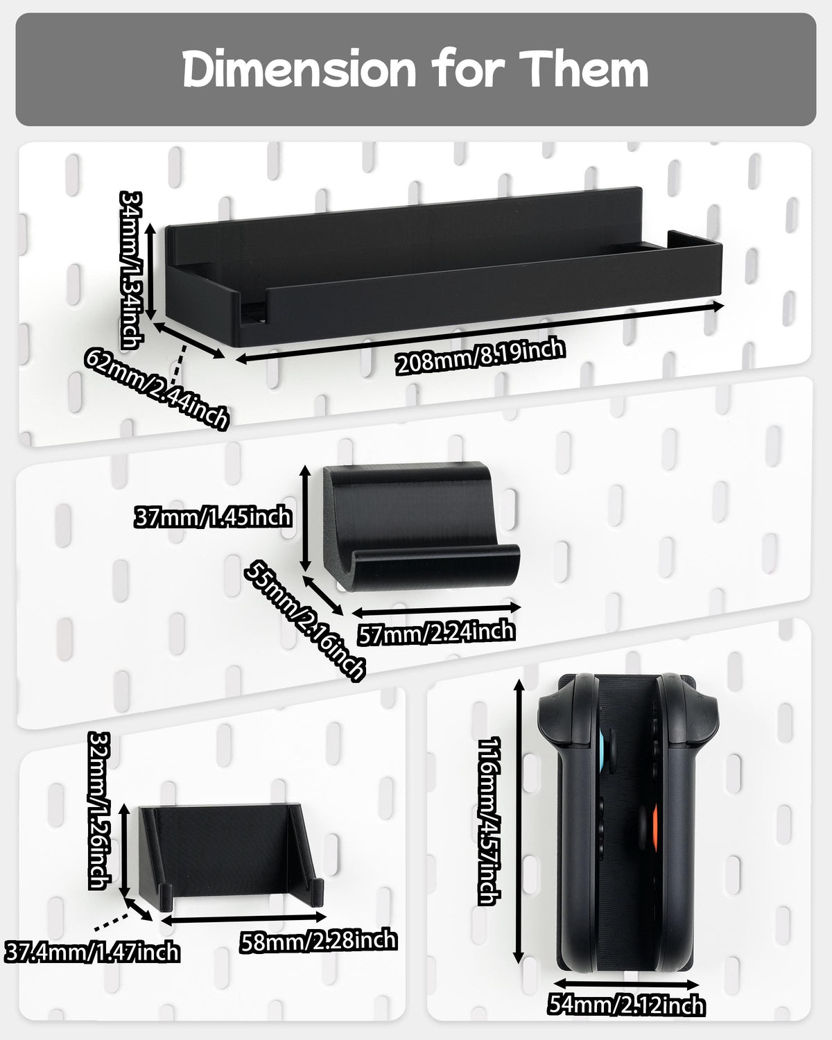 Nintendo Switch 2 Pegboard Accessories for IKEA SKADIS, NS 2 Dock Mount, Pro Controller Stand, Joycon Holder - image 8