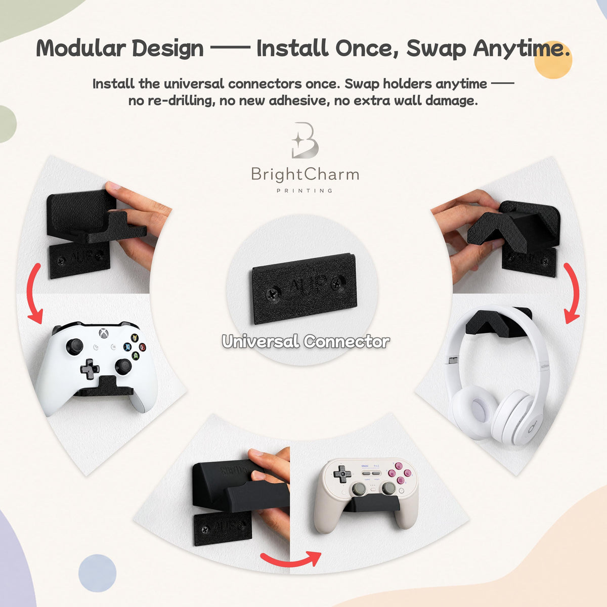 Wall-Mounted Headphone Holder with Adhesive or Screw Installation – product image 5