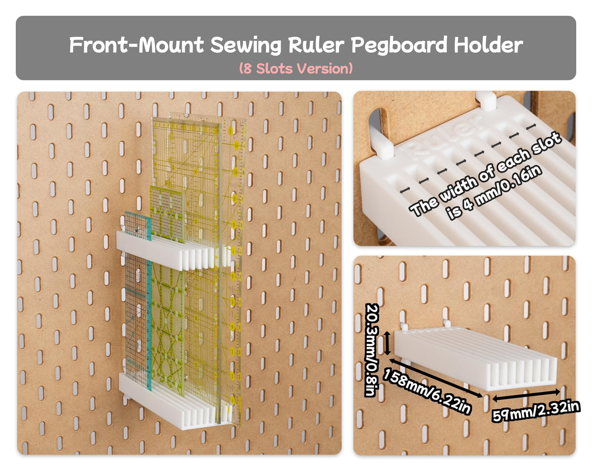 Sewing Ruler Pegboard Holder, 8/9 Slot Quilting Ruler Organizer for IKEA Skadis, 1/4 Inch Pegboards, Acrylic ruler Pegboard Accessories - image 4
