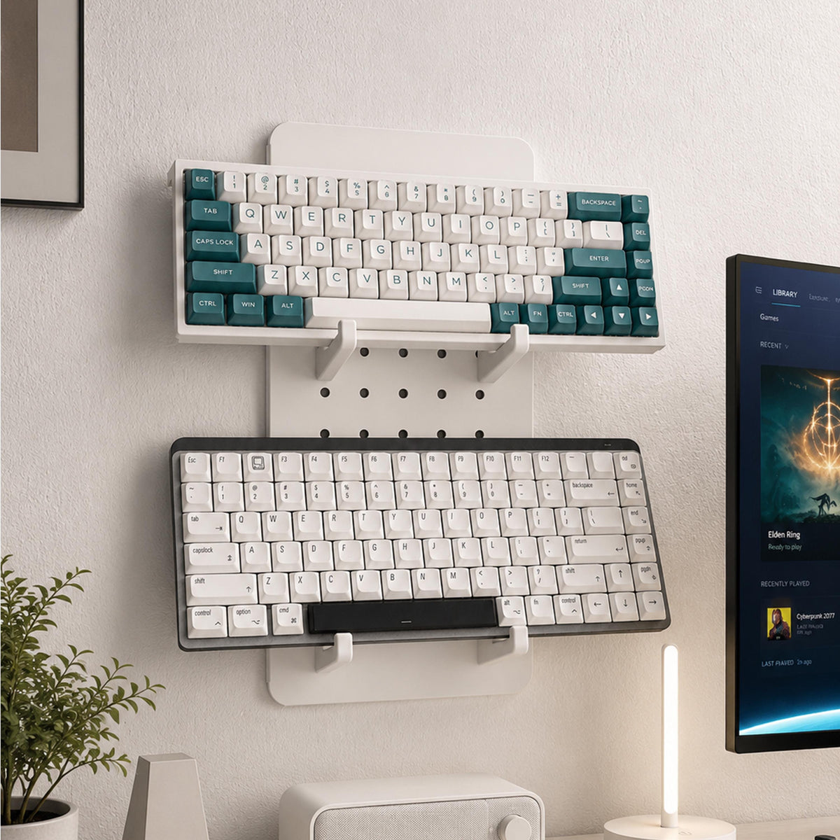 Metal Pegboard Keyboard Display for Two Keyboards – product image 1