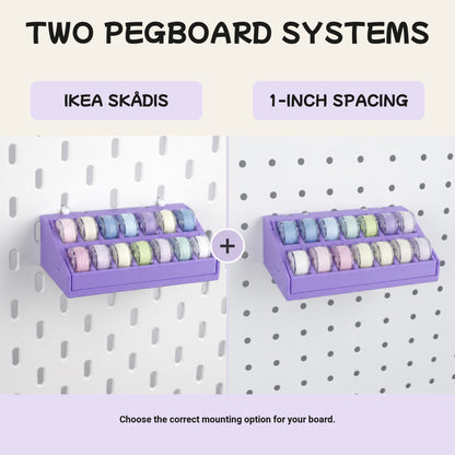 Bobbin organizer mounting options for IKEA SKÅDIS and 1-inch spacing pegboards