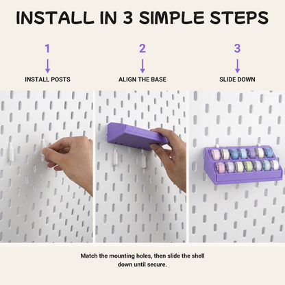 Three-step installation of the bobbin organizer using posts, alignment and a downward slide